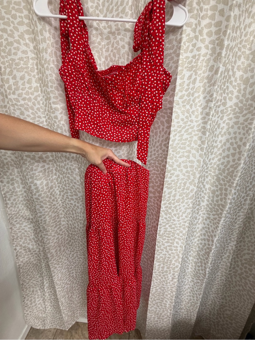 Red Polka Dot Tie-Shoulder Jumpsuit